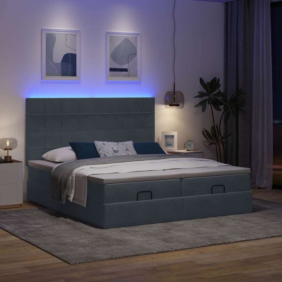 Cadre de lit ottoman avec matelas gris foncé 180x200cm velours - Photo n°1