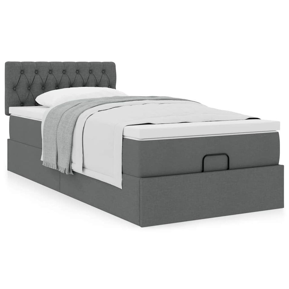 Cadre de lit ottoman avec matelas gris foncé 80x200 cm tissu - Photo n°1