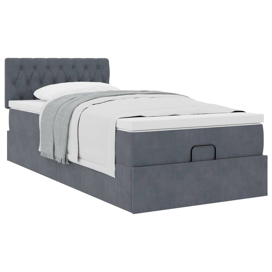 Cadre de lit ottoman avec matelas gris foncé 80x200 cm velours - Photo n°1
