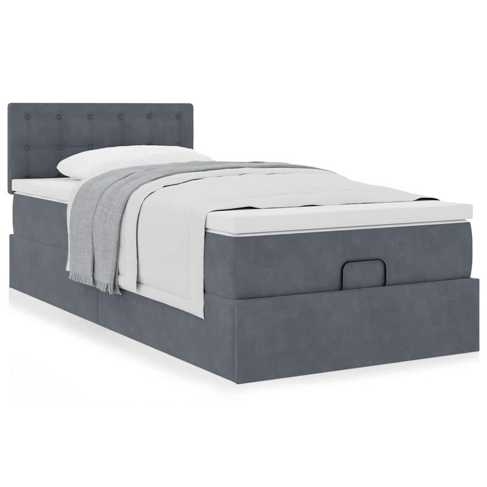 Cadre de lit ottoman avec matelas gris foncé 90x190 cm velours - Photo n°1