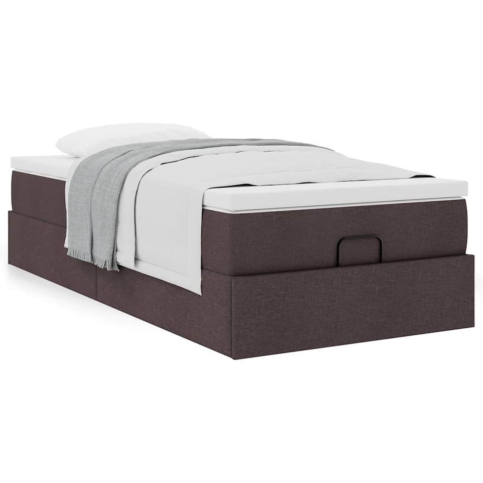 Cadre de lit ottoman avec matelas marron foncé 100x200 cm tissu - Photo n°1