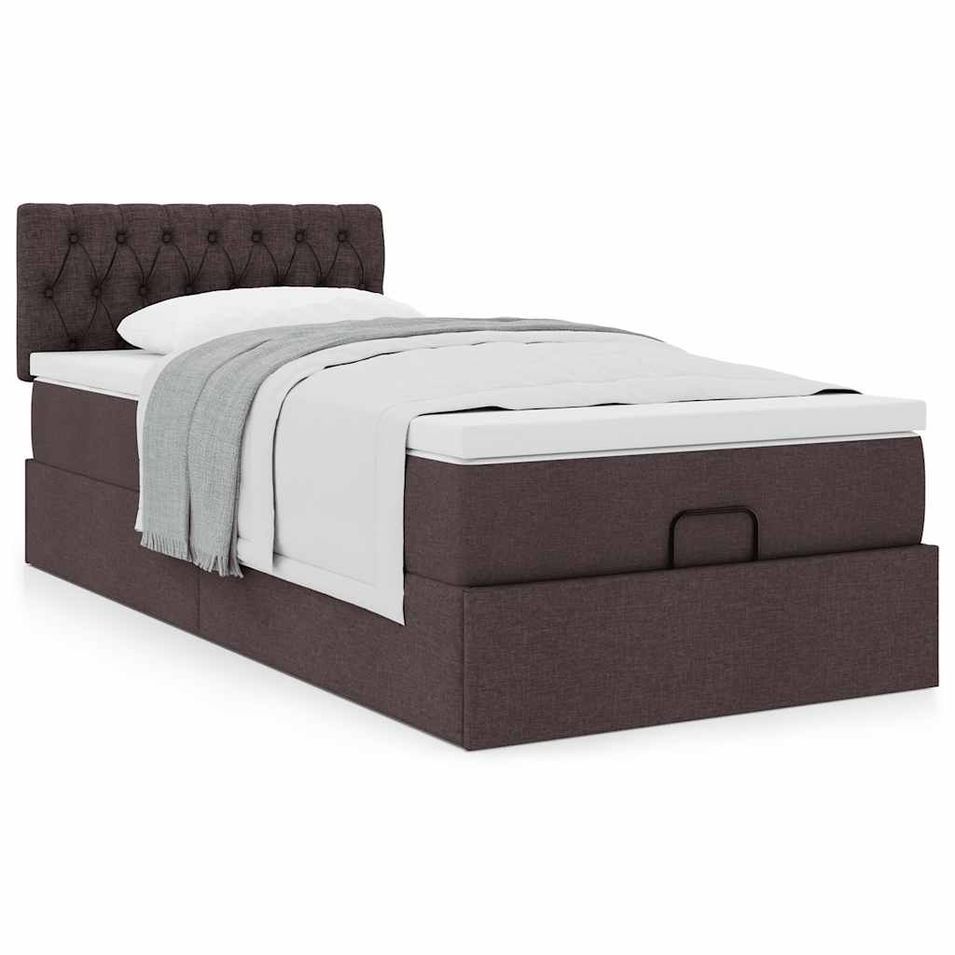 Cadre de lit ottoman avec matelas marron foncé 100x200 cm tissu - Photo n°1
