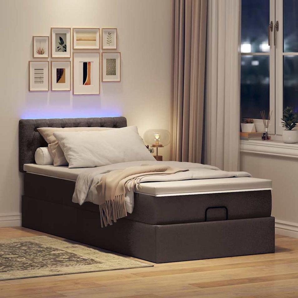 Cadre de lit ottoman avec matelas marron foncé 90x190 cm tissu - Photo n°1