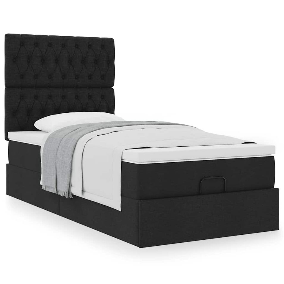 Cadre de lit ottoman avec matelas noir 100x200cm tissu - Photo n°1