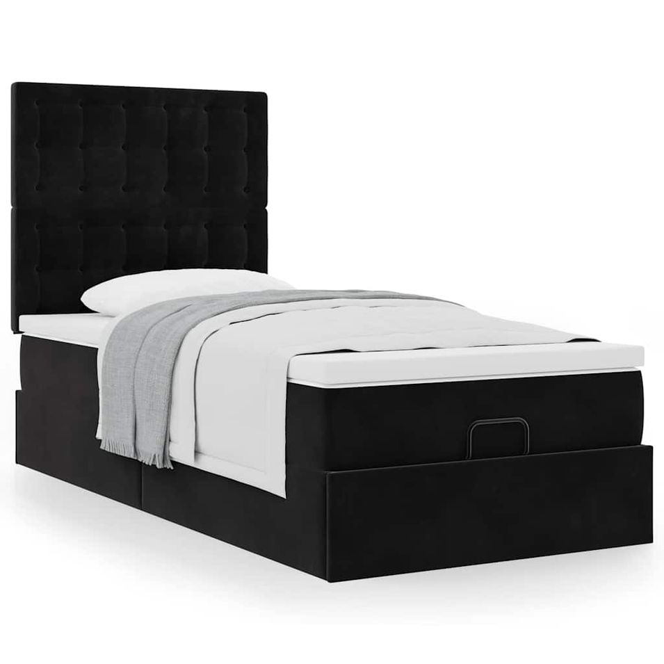 Cadre de lit ottoman avec matelas noir 100x200cm velours - Photo n°1