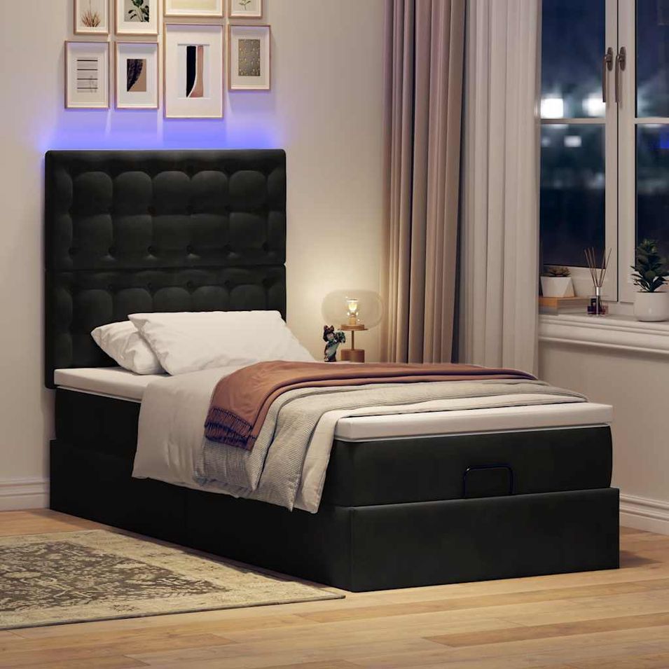 Cadre de lit ottoman avec matelas noir 100x200cm velours - Photo n°1
