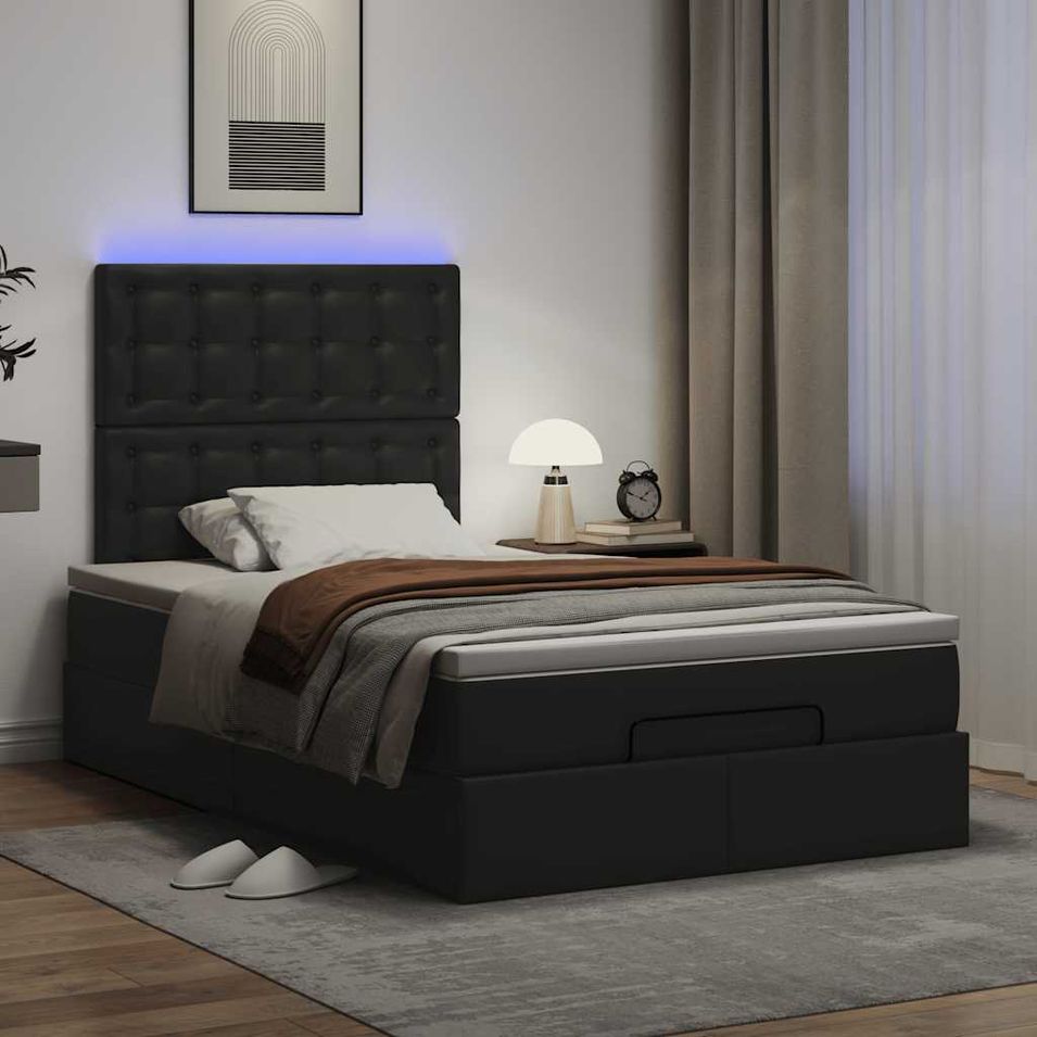 Cadre de lit ottoman avec matelas noir 120x190 cm similicuir - Photo n°1