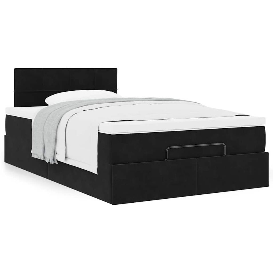 Cadre de lit ottoman avec matelas noir 120x190 cm velours - Photo n°1