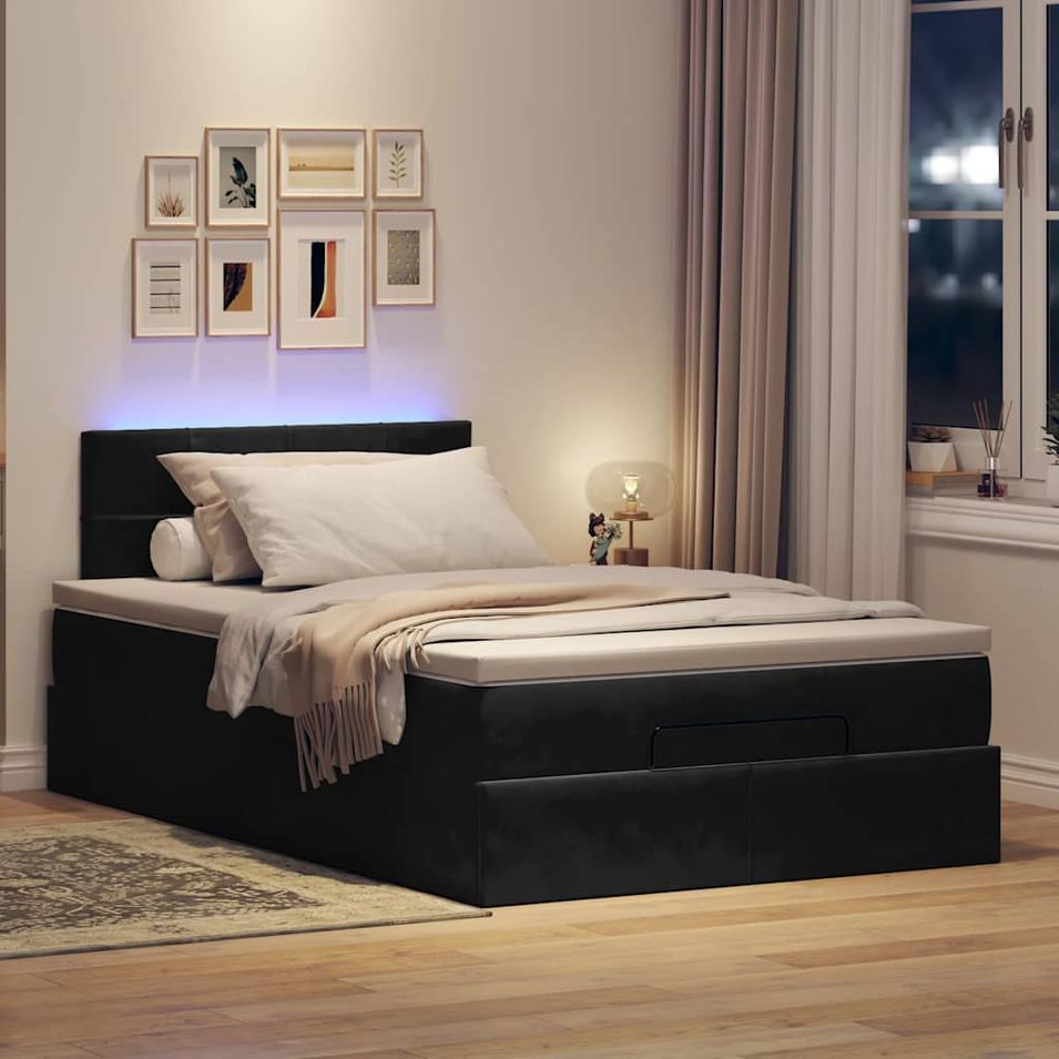 Cadre de lit ottoman avec matelas noir 120x190 cm velours - Photo n°1