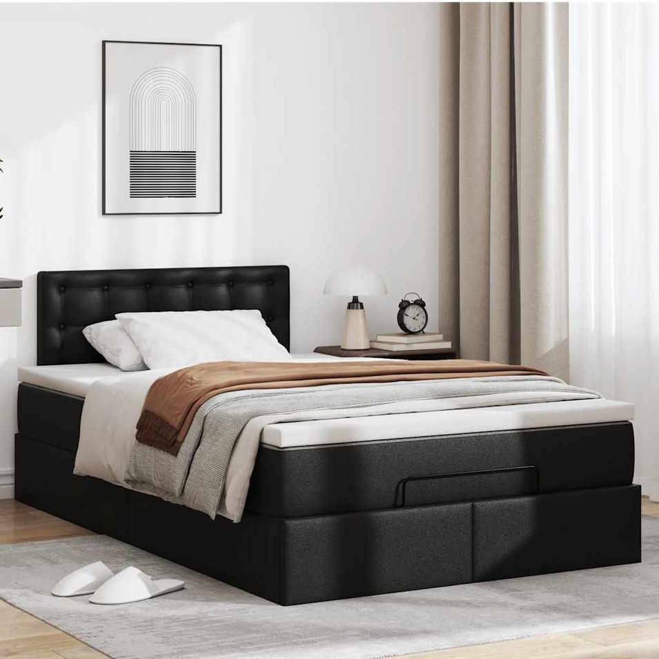 Cadre de lit ottoman avec matelas noir 120x200 cm similicuir - Photo n°1