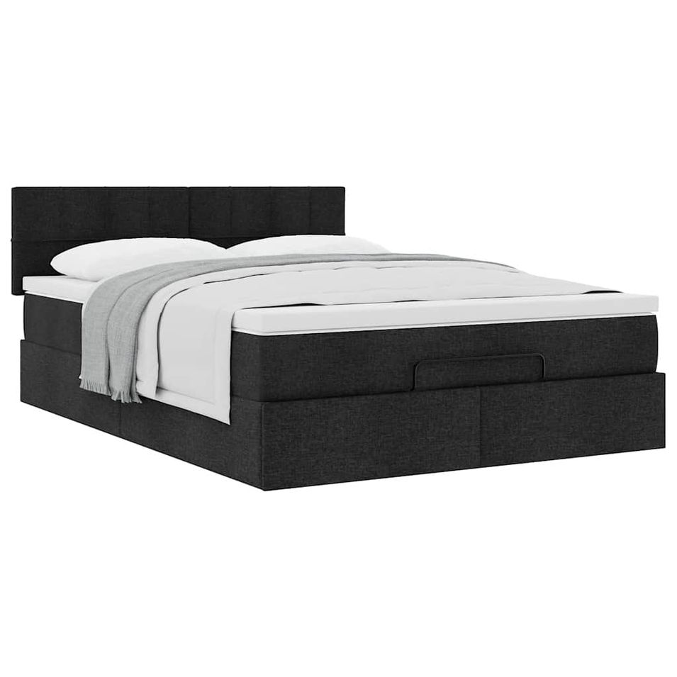 Cadre de lit ottoman avec matelas noir 140x200 cm tissu - Photo n°1