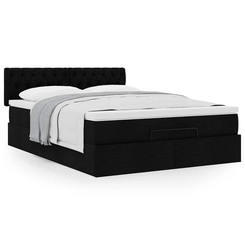 Cadre de lit ottoman avec matelas noir 140x200 cm tissu - Photo n°1