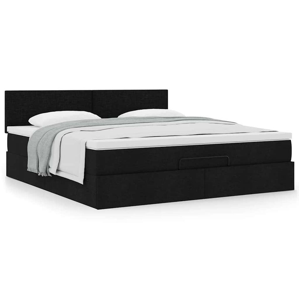 Cadre de lit ottoman avec matelas noir 160x200 cm tissu - Photo n°1