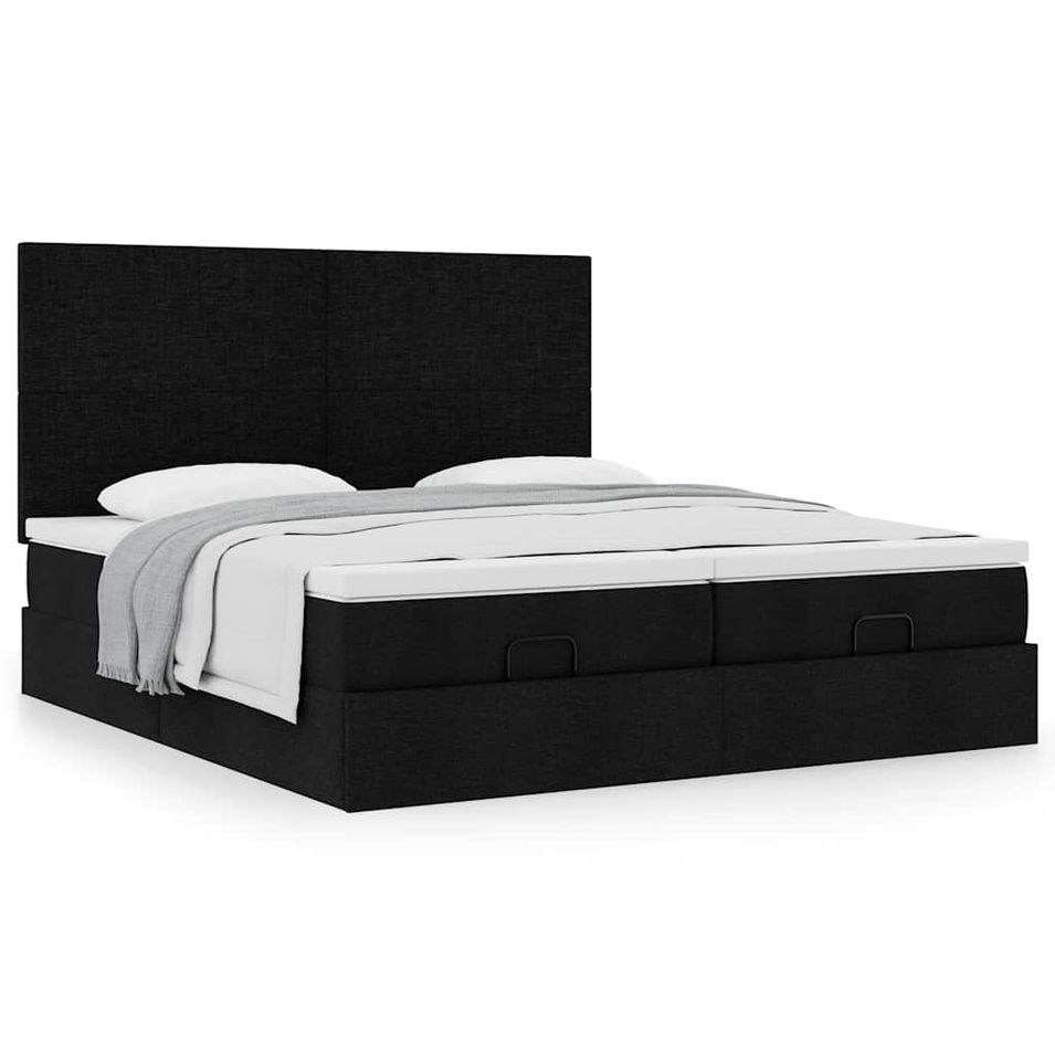 Cadre de lit ottoman avec matelas noir 160x200 cm tissu - Photo n°1