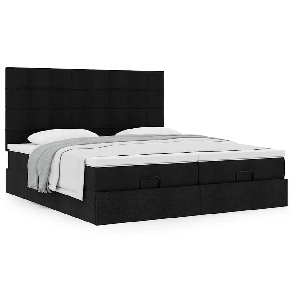 Cadre de lit ottoman avec matelas noir 160x200 cm tissu - Photo n°1