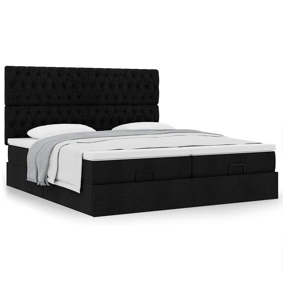 Cadre de lit ottoman avec matelas noir 160x200 cm tissu - Photo n°1