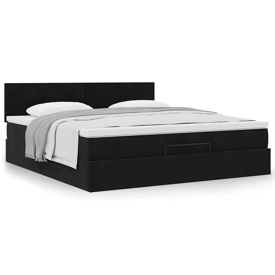 Cadre de lit ottoman avec matelas noir 180x200 cm velours - Photo n°1