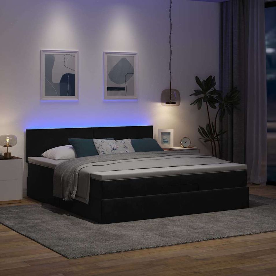 Cadre de lit ottoman avec matelas noir 180x200 cm velours - Photo n°1