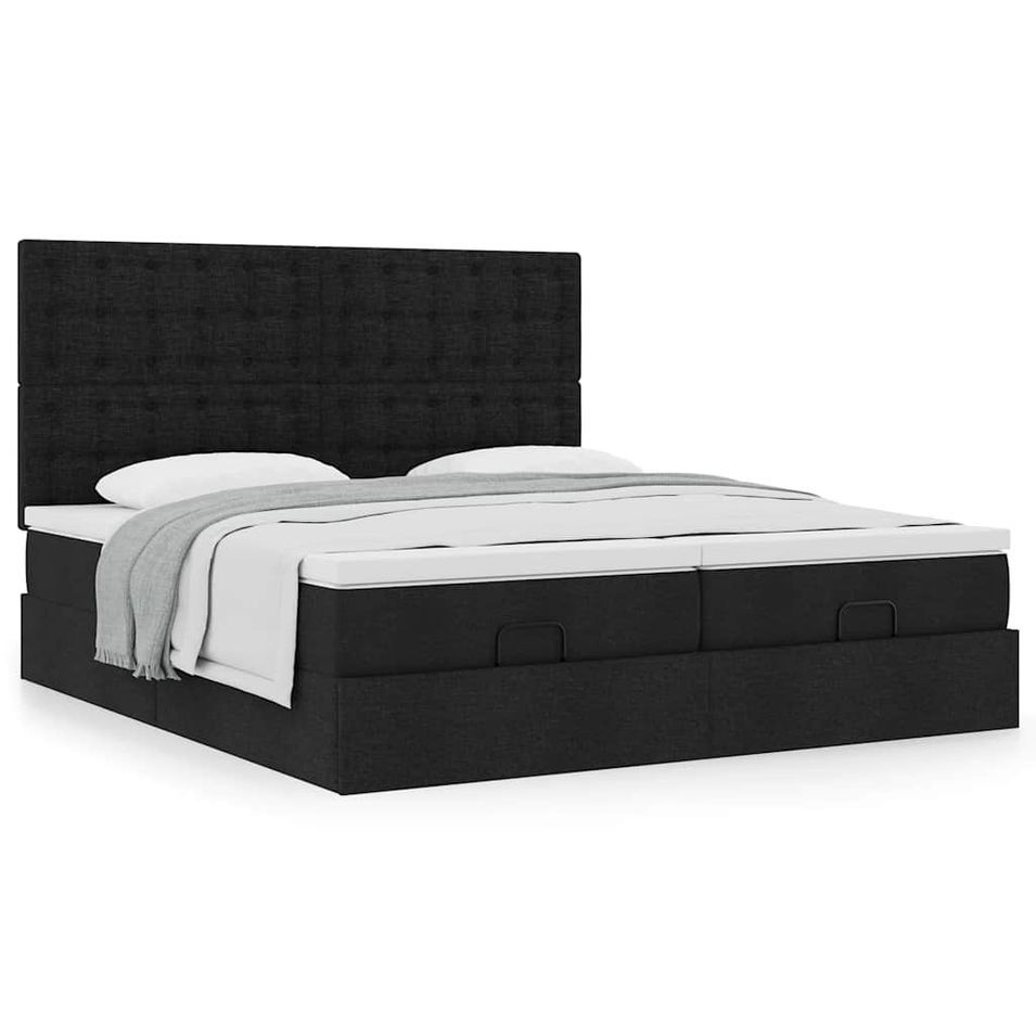 Cadre de lit ottoman avec matelas noir 180x200cm tissu - Photo n°1