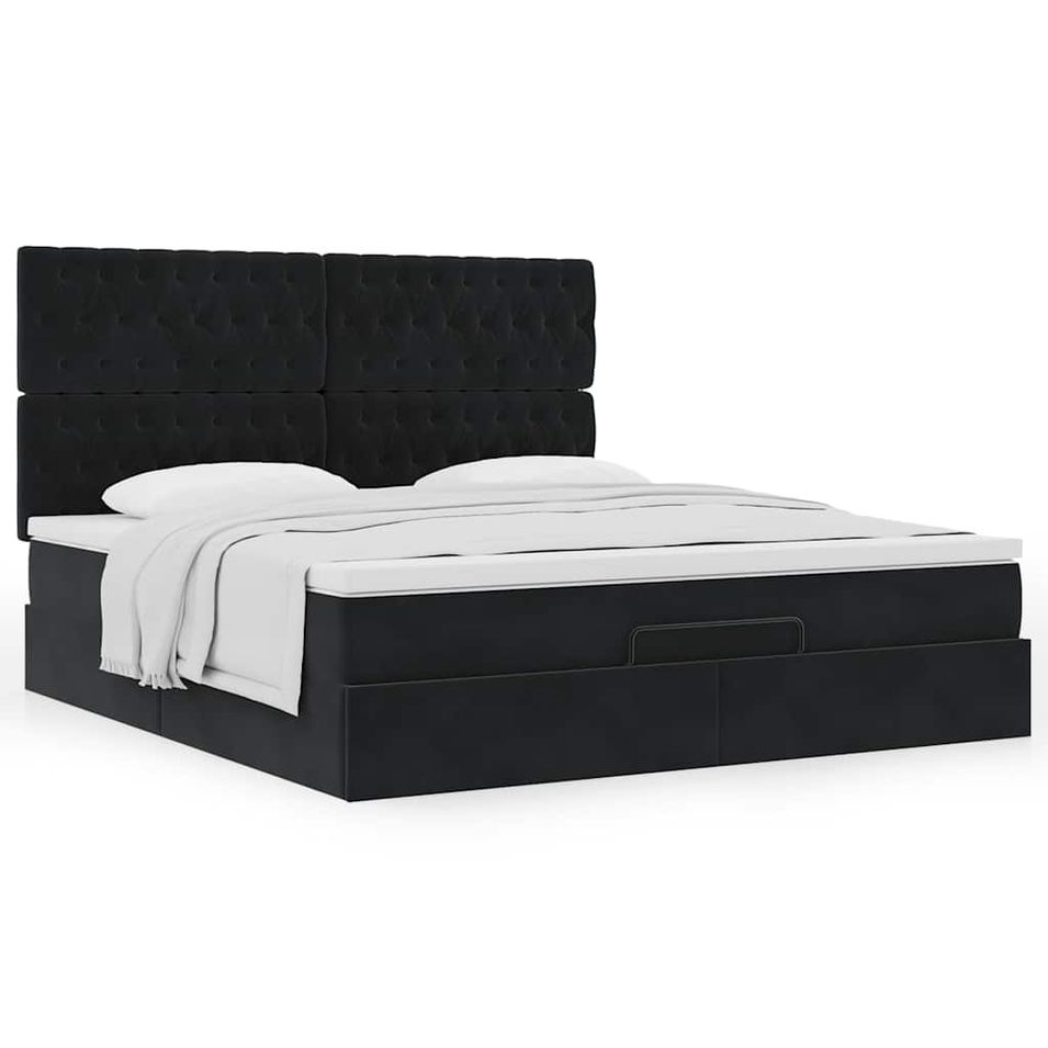 Cadre de lit ottoman avec matelas noir 180x200cm velours - Photo n°1