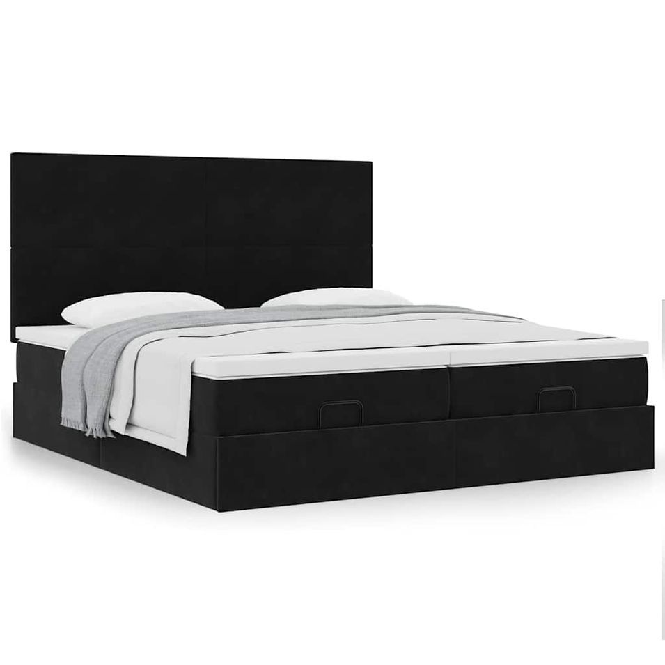 Cadre de lit ottoman avec matelas noir 180x200cm velours - Photo n°1