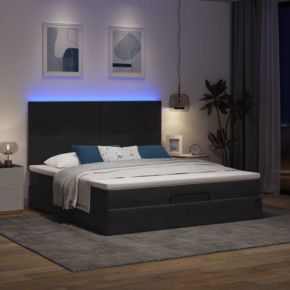 Cadre de lit ottoman avec matelas noir 180x200cm velours - Photo n°1