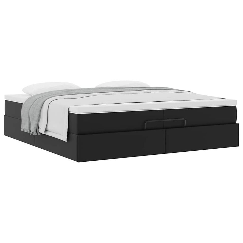 Cadre de lit ottoman avec matelas noir 200x200 cm similicuir - Photo n°1