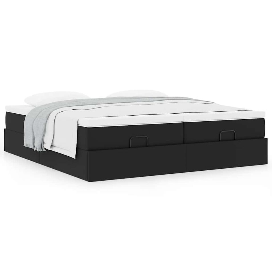 Cadre de lit ottoman avec matelas noir 200x200 cm similicuir - Photo n°1