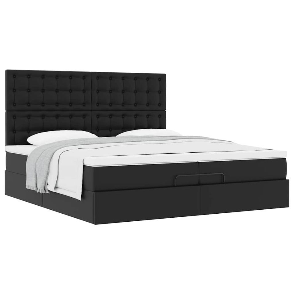 Cadre de lit ottoman avec matelas noir 200x200 cm similicuir - Photo n°1