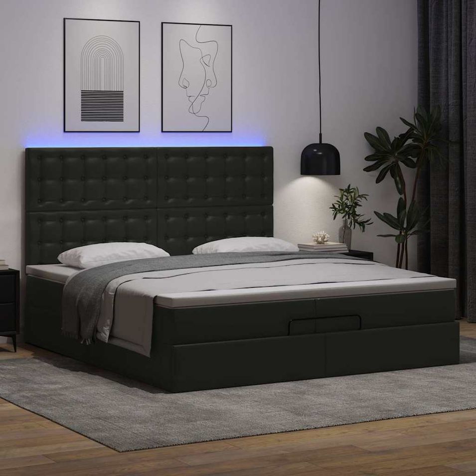 Cadre de lit ottoman avec matelas noir 200x200 cm similicuir - Photo n°1