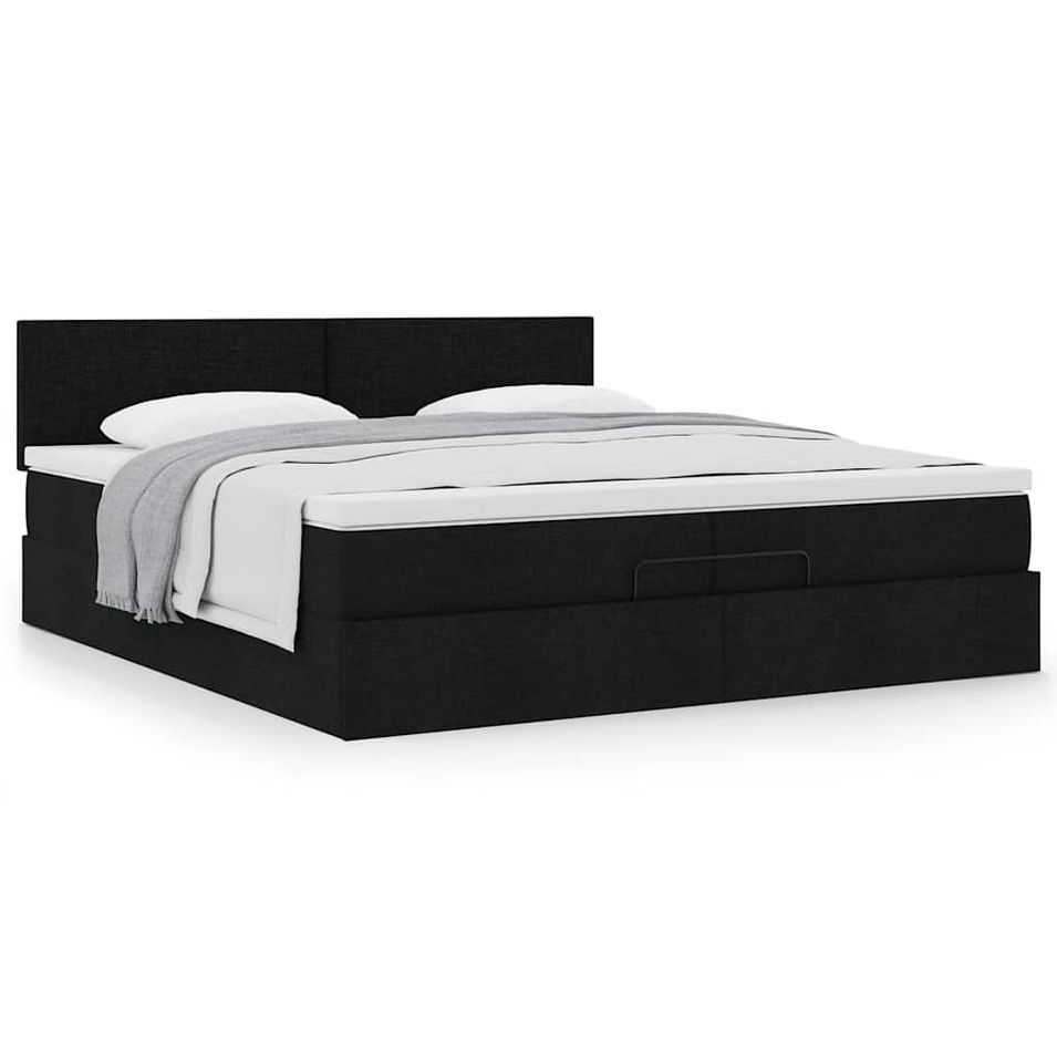 Cadre de lit ottoman avec matelas noir 200x200 cm tissu - Photo n°1