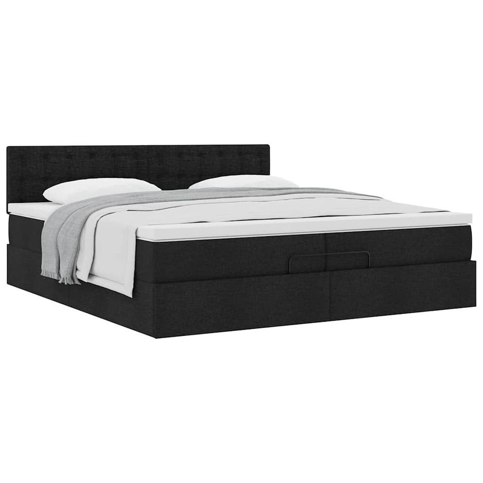 Cadre de lit ottoman avec matelas noir 200x200 cm tissu - Photo n°1