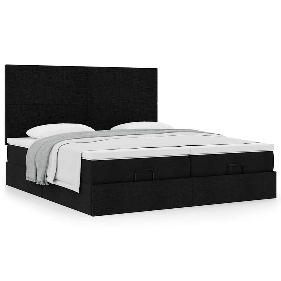 Cadre de lit ottoman avec matelas noir 200x200cm tissu - Photo n°1