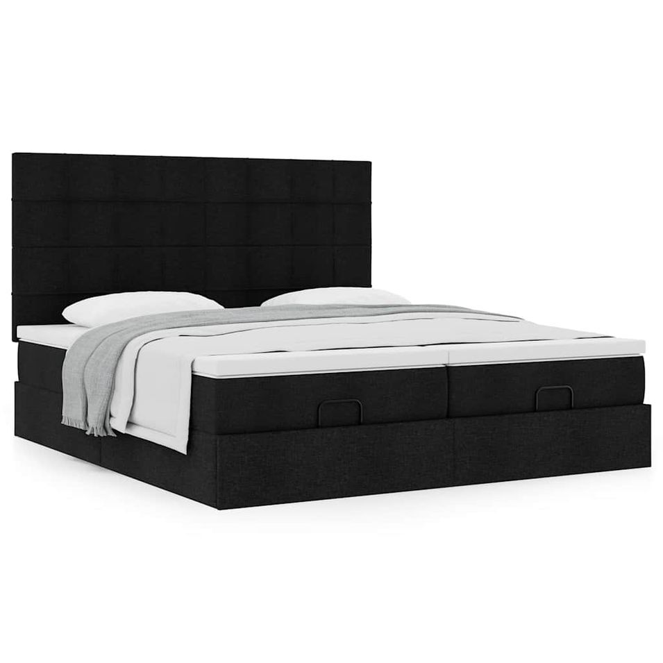 Cadre de lit ottoman avec matelas noir 200x200cm tissu - Photo n°1