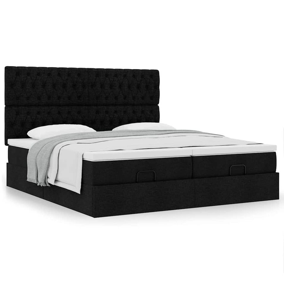 Cadre de lit ottoman avec matelas noir 200x200cm tissu - Photo n°1