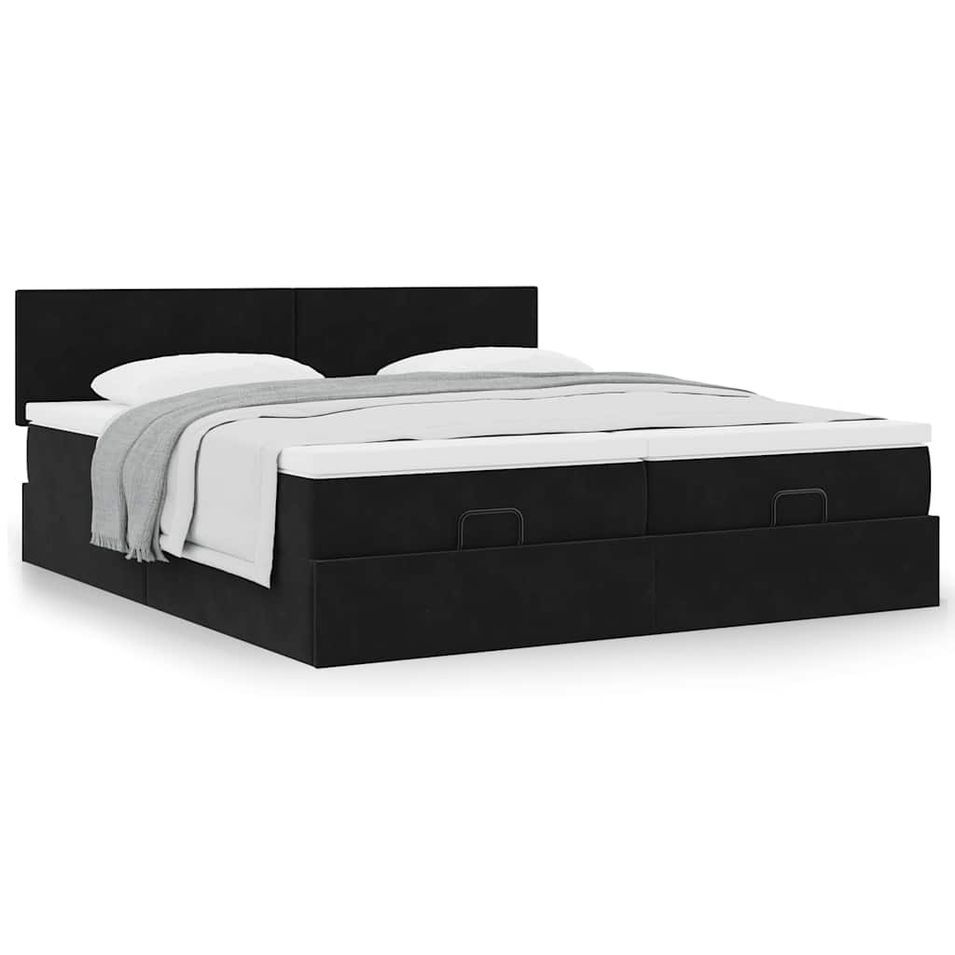 Cadre de lit ottoman avec matelas noir 200x200cm velours - Photo n°1
