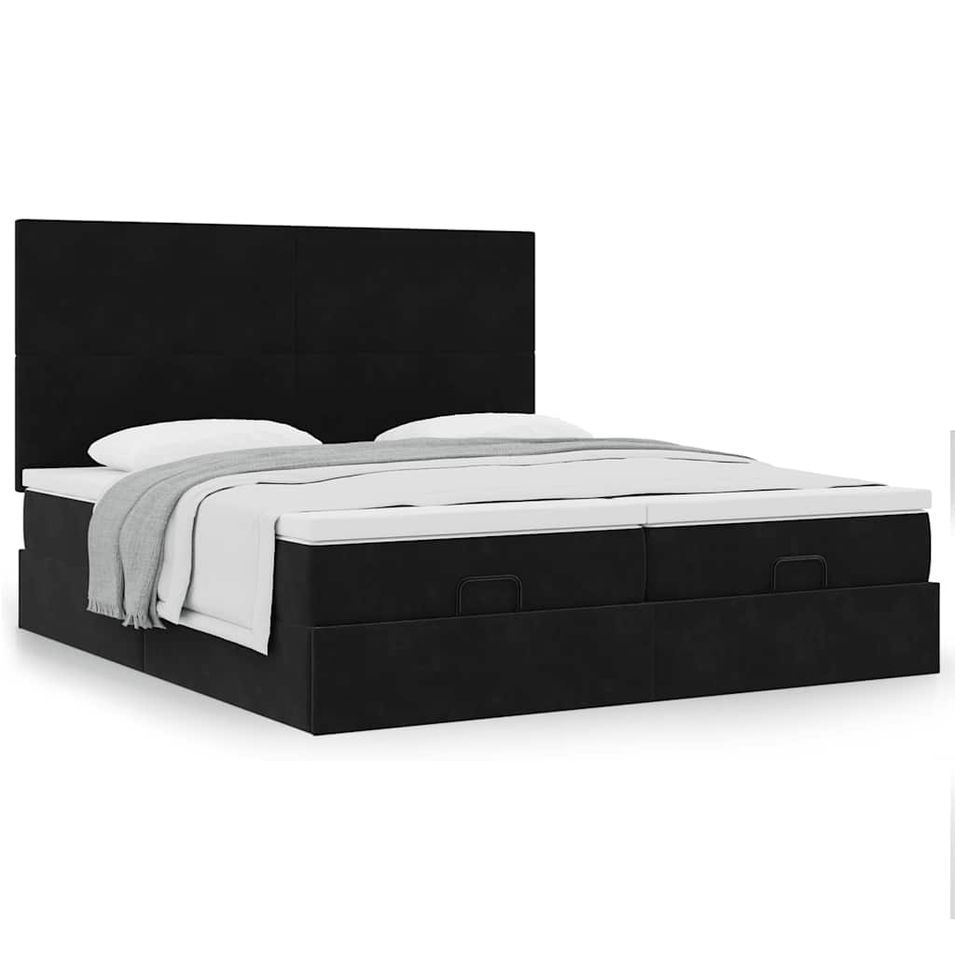 Cadre de lit ottoman avec matelas noir 200x200cm velours - Photo n°1