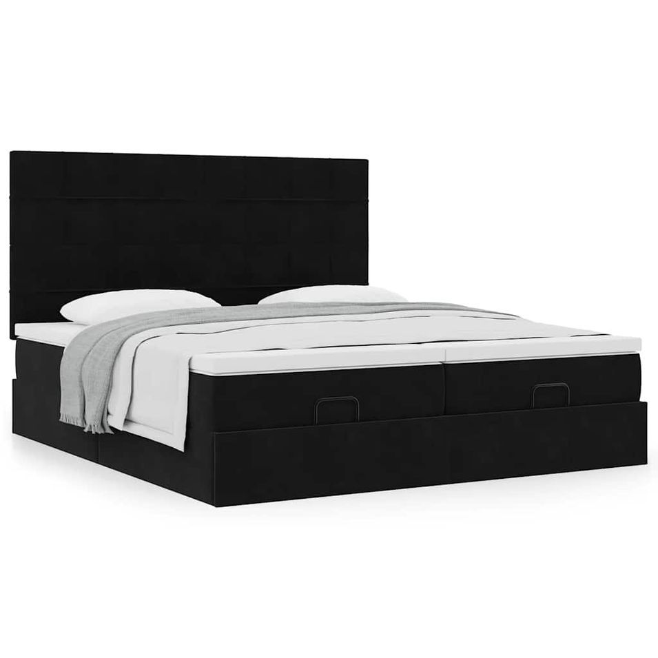Cadre de lit ottoman avec matelas noir 200x200cm velours - Photo n°1