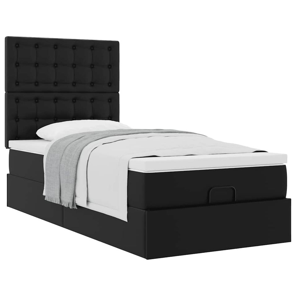 Cadre de lit ottoman avec matelas noir 90x190 cm similicuir - Photo n°1