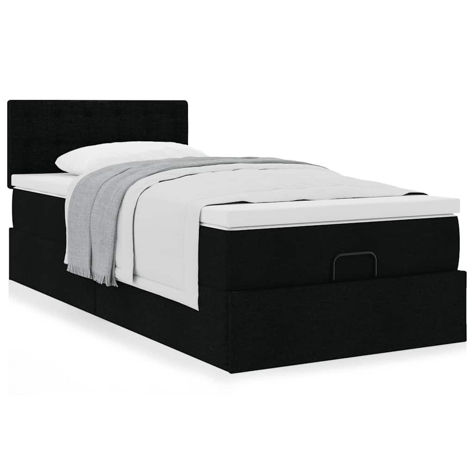 Cadre de lit ottoman avec matelas noir 90x190 cm tissu - Photo n°1