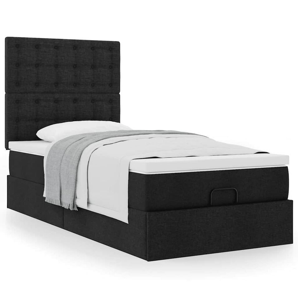 Cadre de lit ottoman avec matelas noir 90x190 cm tissu - Photo n°1
