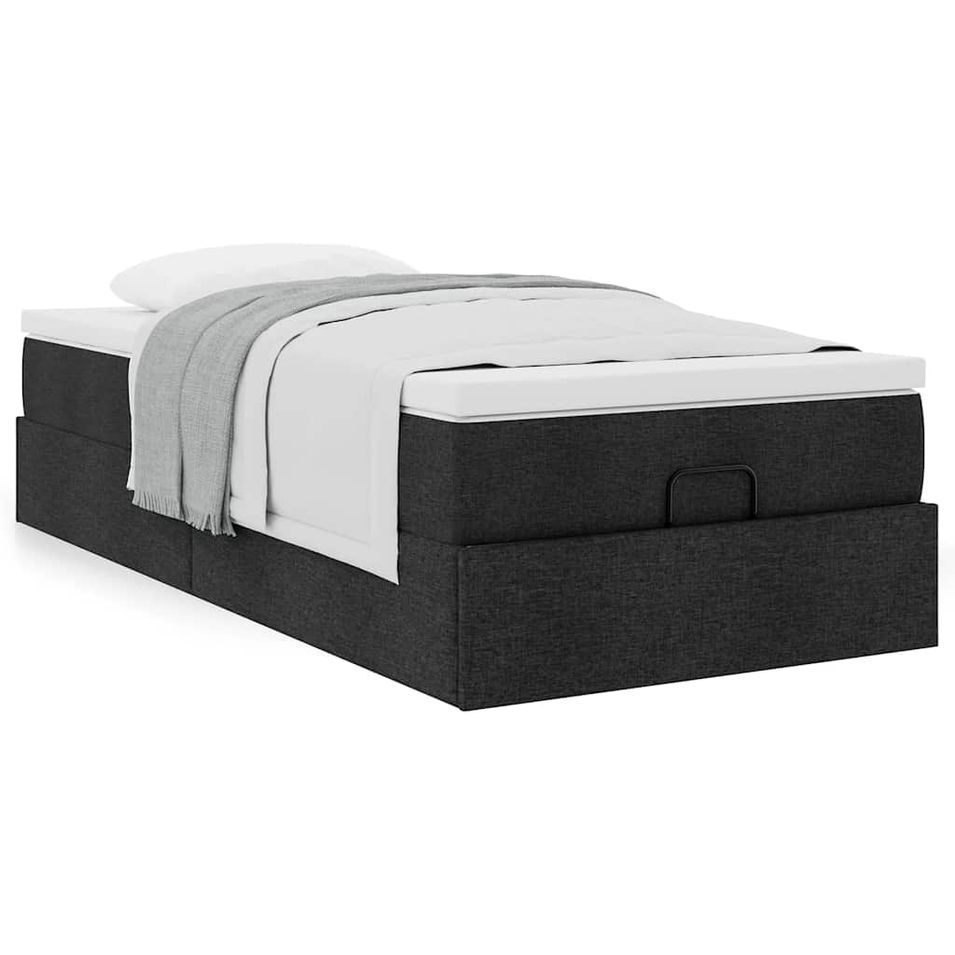 Cadre de lit ottoman avec matelas noir 90x200 cm tissu - Photo n°1