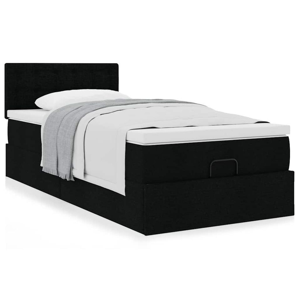 Cadre de lit ottoman avec matelas noir 90x200 cm tissu - Photo n°1