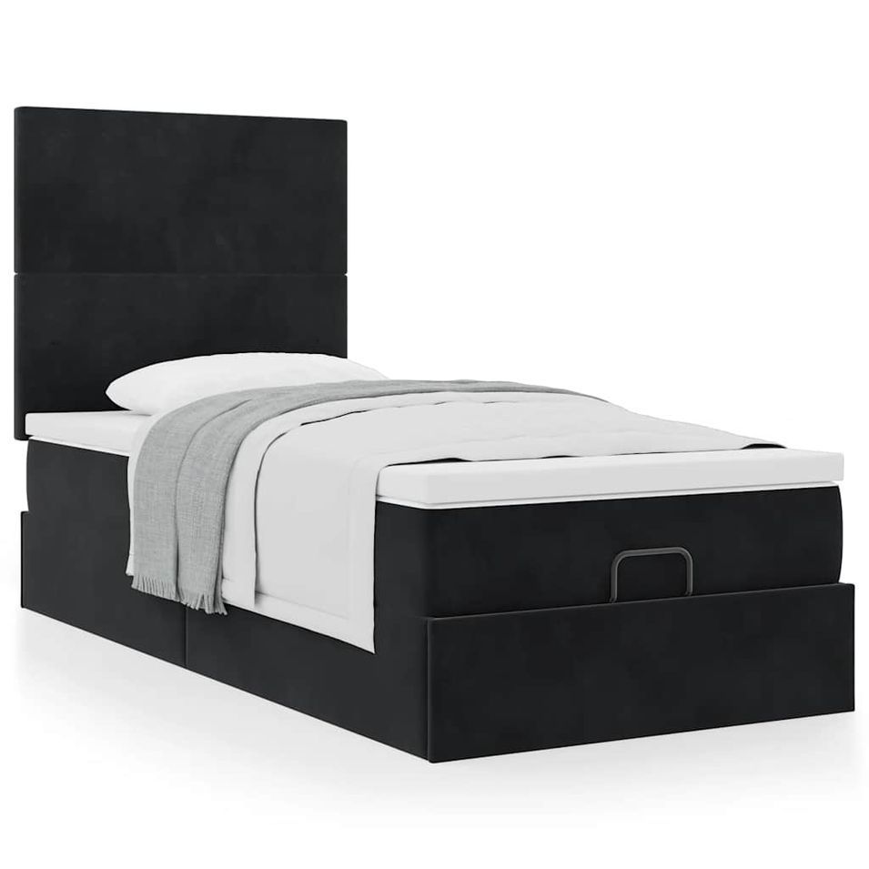 Cadre de lit ottoman avec matelas noir 90x200 cm velours - Photo n°1