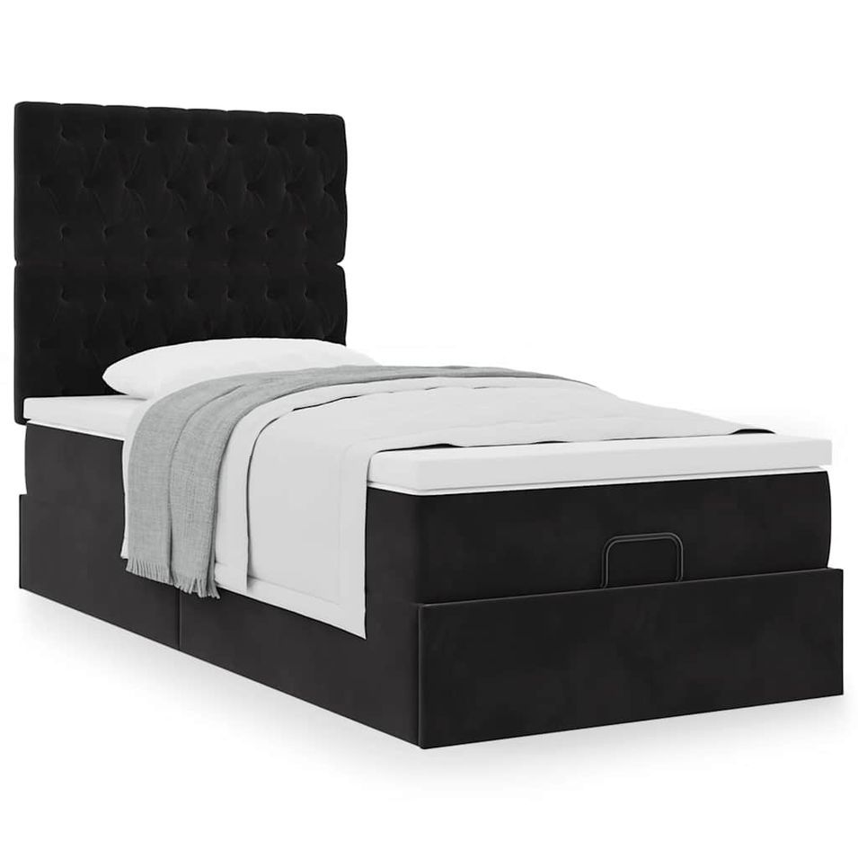 Cadre de lit ottoman avec matelas noir 90x200 cm velours - Photo n°1