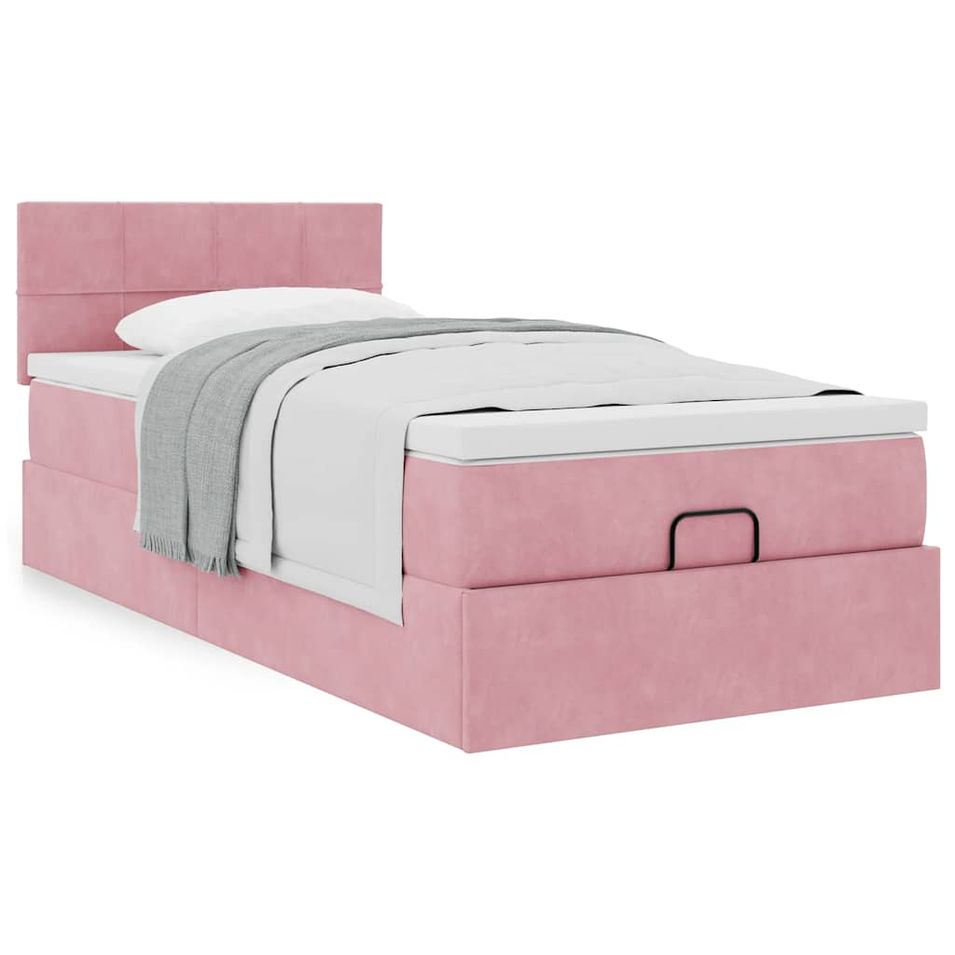 Cadre de lit ottoman avec matelas rose 100x200 cm velours - Photo n°1