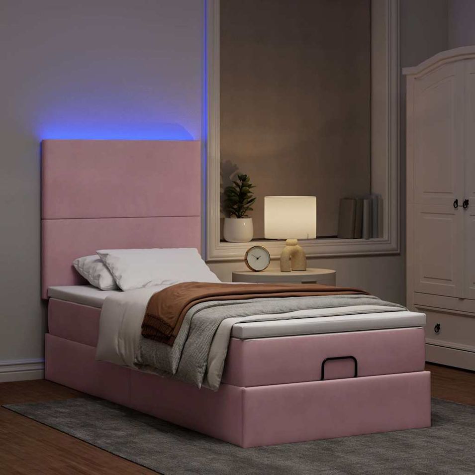 Cadre de lit ottoman avec matelas rose 100x200 cm velours - Photo n°1