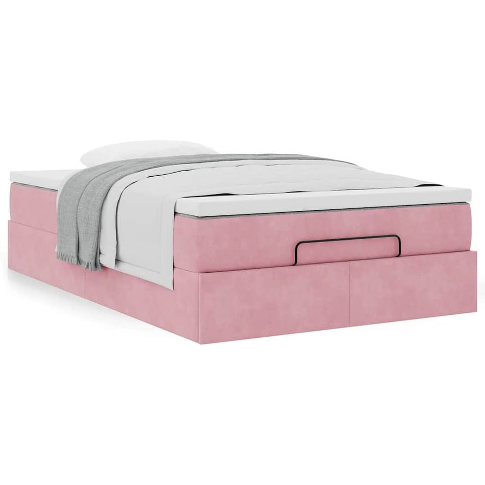 Cadre de lit ottoman avec matelas rose 120x190 cm velours - Photo n°1