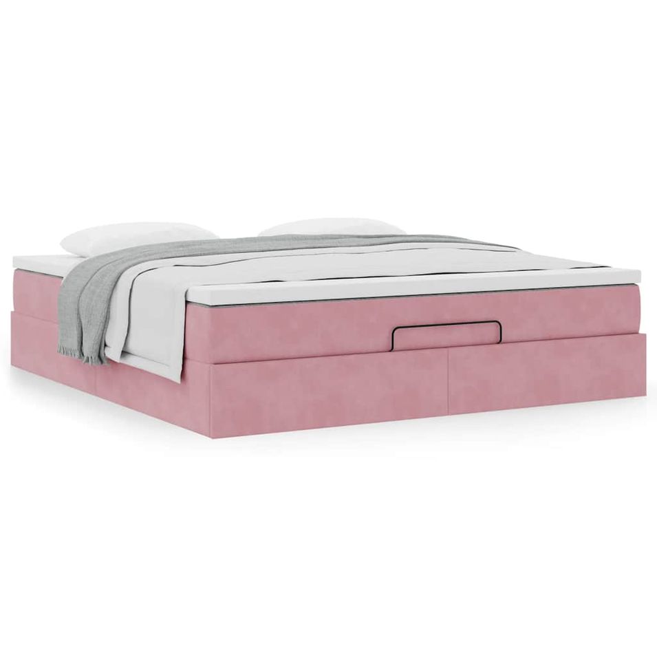 Cadre de lit ottoman avec matelas rose 180x200 cm velours - Photo n°1
