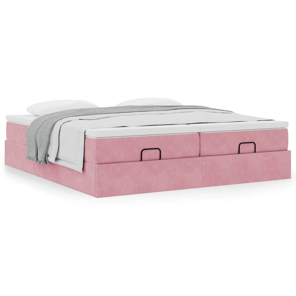 Cadre de lit ottoman avec matelas rose 180x200 cm velours - Photo n°1